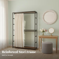 With Curtain Unrestricted Standing Closet System Large Capacity Accessible Wardrobe Space Saving Garment Rack Stable Structure for Renters, Homeowners, Students, Apartment, Dorm Room, Entryway