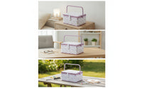 Sewing Basket with Space-Saving Tray Sewing Basket with Compartments Hinged Craft Organizer for Crafters