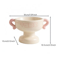 Glossy Elevated Pet Bowl Cream-Colored Pedestal Pet Bowl Loop Handles Whisker Friendly Cat Feeder Smooth