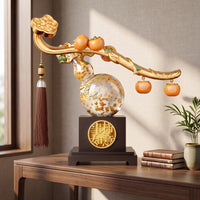 Gourd Ornament with Tassel Chinese Style Gourd Sculpture with Pedestal Translucent Tabletop Decor for Living Room