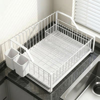 Dish Rack with Cutlery Holder and Cup Holder, 304 Stainless Steel Single Tier Bowl Rack, Modern Minimalist Design Aesthetic for Kitchen Counter