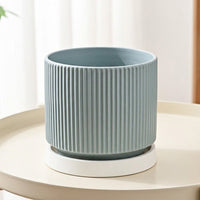 Plant Pots for House Plants and Indoor Plants, Modern Ribbed Ceramic Pot with Saucer, Minimalist Indoor Plant Pot with Drainage Hole, Bonsai Pot