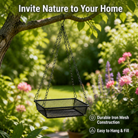 Hanging Attract Birds Feeder, Synthetic Material with Iron Mesh, Drainage Holes, Weather Resistant, Easy Fill & Clean