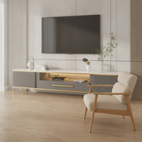 TV Cabinet with Open Shelf Ribbed TV Stand Modern Credenza for Living Room, Media Setup, Small Apartment