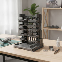 Industrial Model Assembly Rack Multi-Level Scene Backdrop with Figures Compact for Hobbyists, Collectors, Dioramas, Desk Display