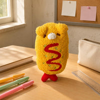 Zigzag Embroidery Soft Creature Writing Utensil Case Embroidered Creature Face Writing Utensil Case Yellow Stationery Bag Red Pull