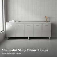 Minimalist Design Kitchen Cabinet with Integrated Countertop Easy to Clean Stainless Steel Kitchen Cabinet Waterproof Cupboard Scratch Resistant for Landlords, Homeowners, Rental Property, Apartment, Dining Room, Garage
