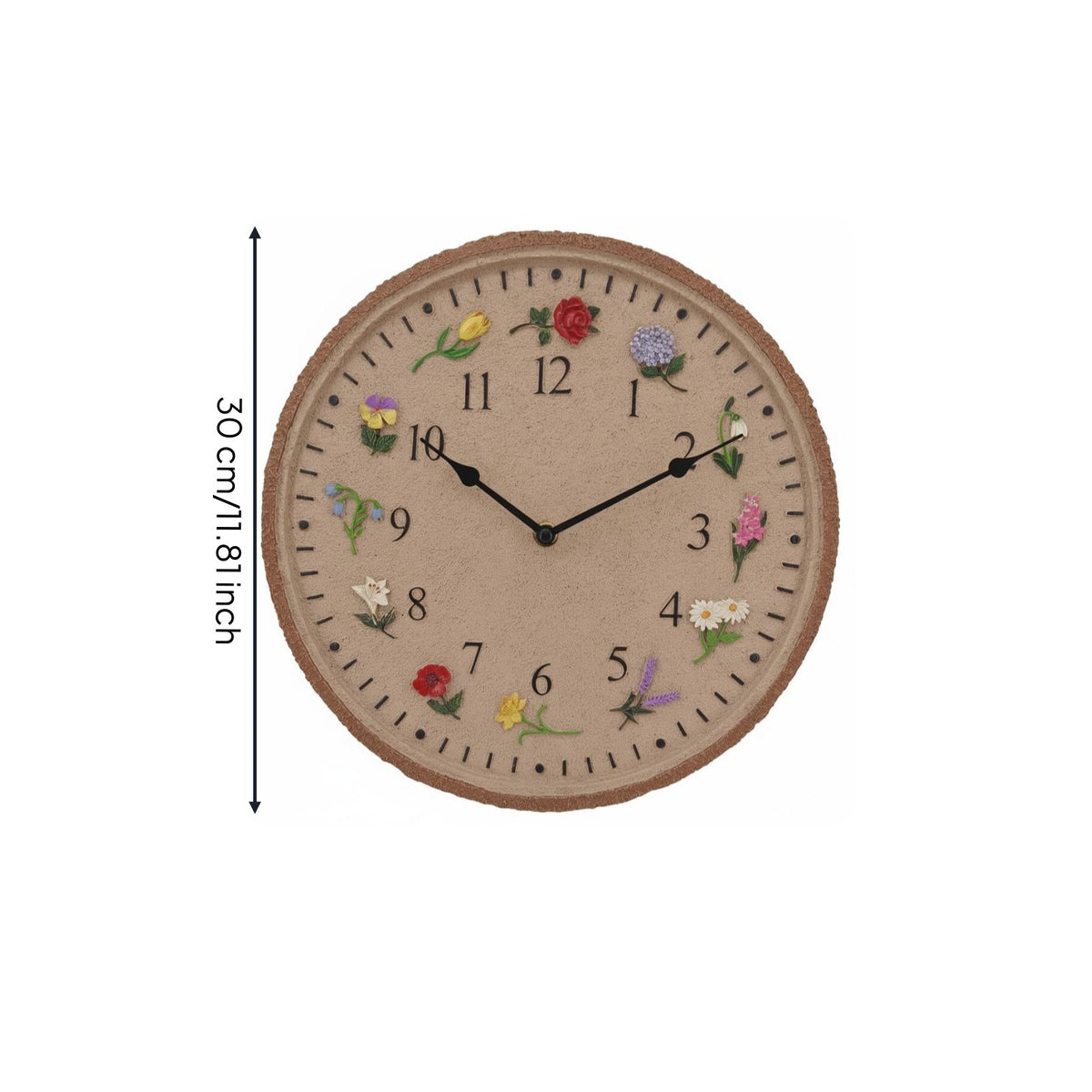 Outdoor Wall Clock Dustproof Clock with Flower Decorations Waterproof for Poolside
