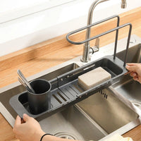 Telescopic Drain Basket Kitchen Sink Drainer, Rectangular Stainless Steel Over The Sink Rack, Modern Minimalist Style Kitchen Organiser Tool
