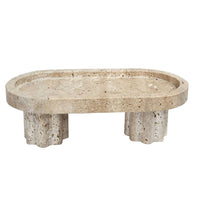 Travertine Tray Decorative Stone Tray with Pedestals Speckled for Coffee Table