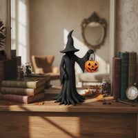 Witch Statue with Pumpkin Halloween Witch Figurine Desktop Ornament Tabletop Decorations Spooky for Mantel, Shelf
