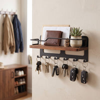 Wall Key Holder with Shelf Decorative Key Rack with Hooks Space-Saving for Foyer