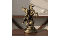 Rearing Horse and Celestial Being Sculpture Elegant Luxury Feathered Man and Horse Figurine Bronze Finish Resin Sculpture