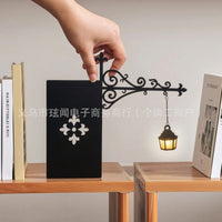 Vintage Bookshelf Lantern Rustic Wall-Mounted Lantern with Bracket Farmhouse Lamp Warm for Book Lovers