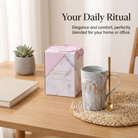 Coffee with Lid and Spoon for Adults, Marble Pattern Tall Mugs for Hot Drinks, for Daughters Breakfast Home Use, 400ml Gift Box Included