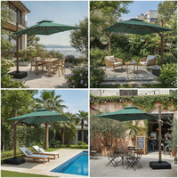 Square Patio Umbrella Double-Pole Patio Umbrella with Wheeled Base Rotatable for Poolside, Garden