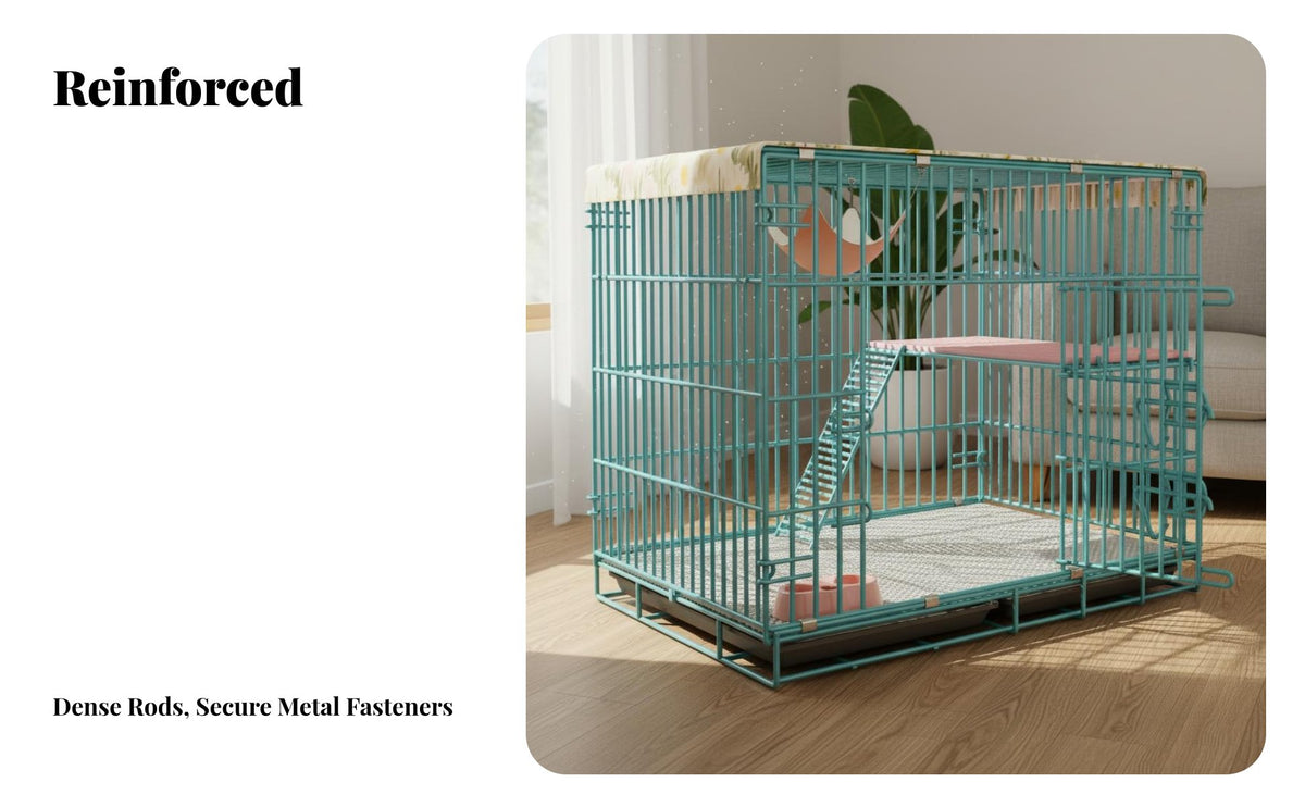 Reinforced Rods Cat Kennel with Litter Box Double Door Design 2-Story Cat Villa Sturdy and Safe Pet Enclosure Easy to Clean for Home