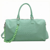 Detachable Shoulder Strap Crocodile Embossed Duffel Water-Resistant Crocodile Embossed Duffel Bag Zippered