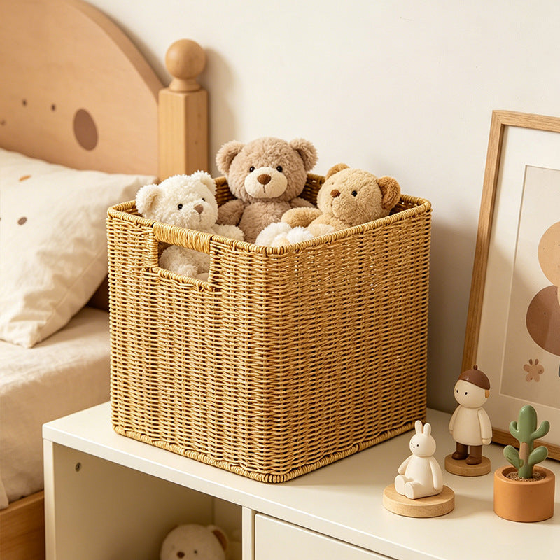 European Style PP Woven Storage Basket with Cutout Handles