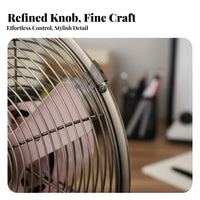 Pure Copper Engine Retro Desk Fan Powerful Airflow Metal Tabletop Fan Low Noise Home Appliance Wide Base for Office, Bedroom