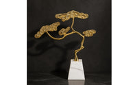Gold-Tone Evergreen Tree Figurine Goldtone Bonsai Tree Sculpture Sculptural Bonsai Decor Minimalist for Living Room, Entryway