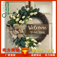 Wreath Door Decoration - American Style Wooden Sign, Four Seasons Welcome