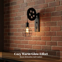 Pulley Wall Lamp Adjustable Height Industrial Cage Wall Light Retro Design Industrial Cage Light for Restaurant, Living Room, Bedroom