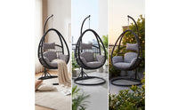 Hanging Basket Chair with Stand Freestanding Rattan Swing Chair with Stand Cushioned Furniture for Balcony, Living Room, Reading Corner
