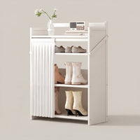No-Assembly Folding Shoe Storage Cabinet 4-Tier Shoe Cabinet with Curtain Space-Saving Furniture Slim for Minimalists