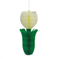 Tulip Honeycomb Decoration 3D Tissue Paper Spring Flower Ornament White & Green Hanging Decor for Easter, Wedding & Garden Party
