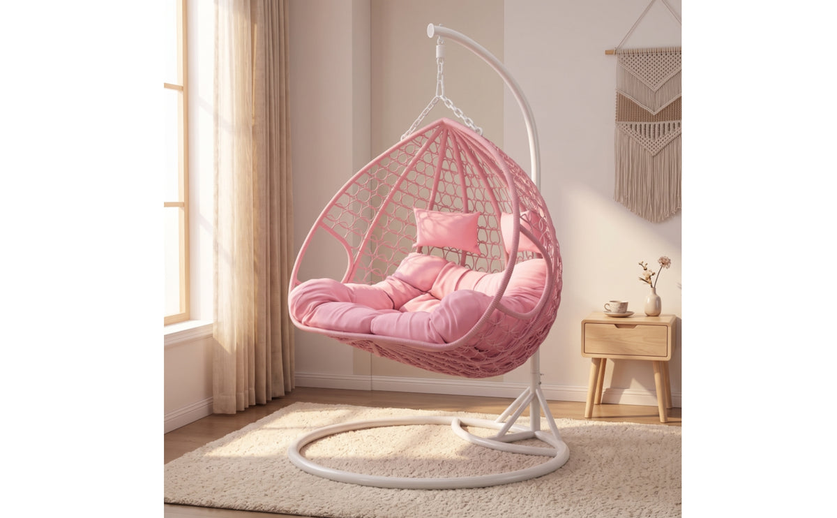 Rattan-Style Hanging Basket Chair Cocoon-Like Hanging Chair with Stand Freestanding Furniture Padded for Balcony