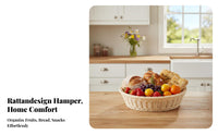 Round Woven Basket Imitation Rattan Fruit Basket Easy to Clean Woven Food Storage Bin for Pantry