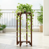 Round Bamboo Plant Stand Indoor Two-Tier Plant Stand Compact Furniture Sturdy for Living Room