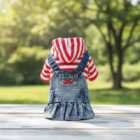 Pet Dress with Hood Striped Dog Dress Denim Pet Hoodie for Small Dogs