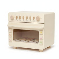 Cream-Colored Pretend Oven Rounded Corners Wooden Kids Oven Front Window Pretend Dishwasher Round Knobs