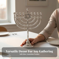9 Branch Candelabra Romantic Atmosphere Menorah with Symbol of Solomon Hanukkah Menorah European Design Jewish Candelabrum