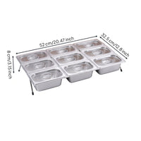 Stainless Steel Food Pan with Rack Elevated 9-Compartment Food Pan with Lid Buffet Condiment Organizer for Buffets