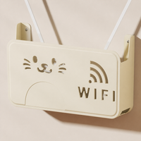 Wall Mounted Cable Tidy Box for Router, Drill Cable Management Box, 24.5x14x6cm Cartoon Cat Design, Home Office Organiser