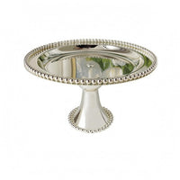 Mirrored Surface Round Dessert Stand Beaded Rim Pedestal Cake Stand Metal Display Tray Polished Finish
