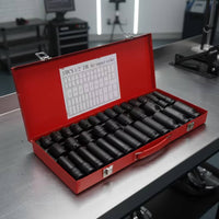 35 Pieces Drive Impact Socket Set Full Length Drive Socket Set with Metal Case Heavy Duty Tools for Automotive Repair