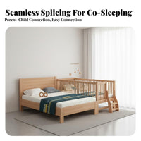 Beech Wood children's Bed Seamless Splicing Solid Wood Bed Extension Rounded Corners Wooden Crib for Infants, Young Children, Bedroom, Home