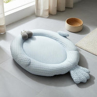 Breathable Cooling Pet Bed Padded Round Pet Bed Woven Texture Cat Cooling Mat Light Blue for Cats, Dogs, Summer