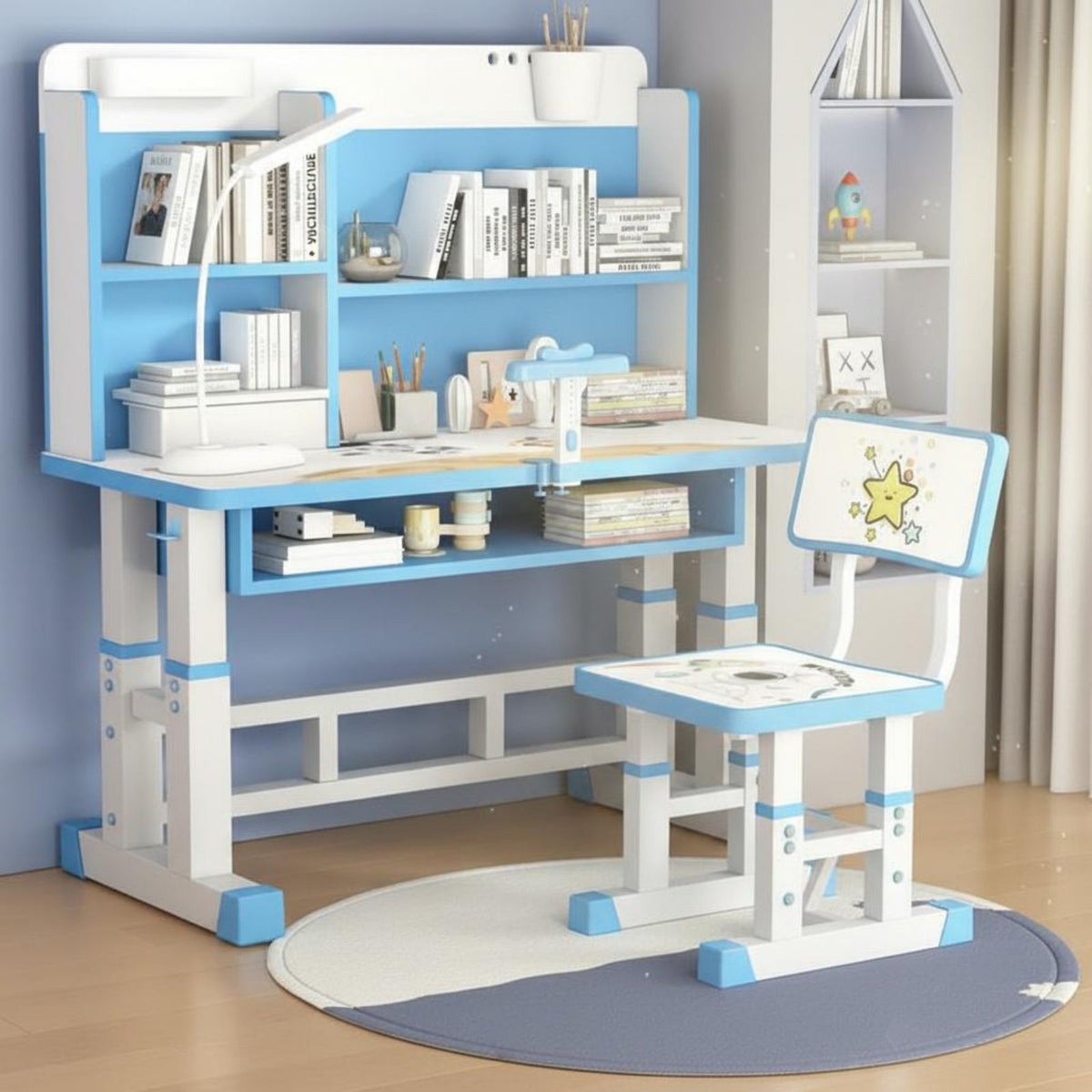 Adjustable Kids Desk Chair Set Rounded Corners Kids Desk and Chair Set children's Writing Table with Storage for Drawing, Home, Bedroom