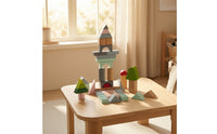 Building Blocks with Wooden Storage Tray Tabletop Wooden Building Blocks Stacking Toy Classic Geometric for Toddlers, Playroom