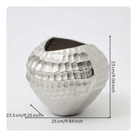 Vase with Hammered Finish Silver Aluminum Vase Shiny Flower Holder for Console Table, Hotel