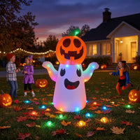 Ghost Decoration with Pumpkin Friendly Ghost with Pumpkin Halloween Inflatable Self-Inflating Inflatable with Stakes