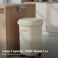 Wheeled Trash Can with Lid Stylish Design Lidded Rolling Waste Bin Rolling Garbage Bin Long-Lasting Material for Kitchen