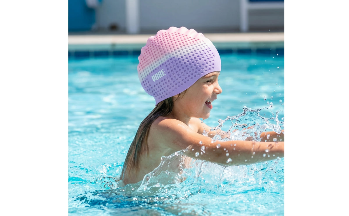 Silicone Swim Cap Form-Fitting Bubble Swim Cap Elastic Headwear for Young Swimmers, Young Children, Pool Practice