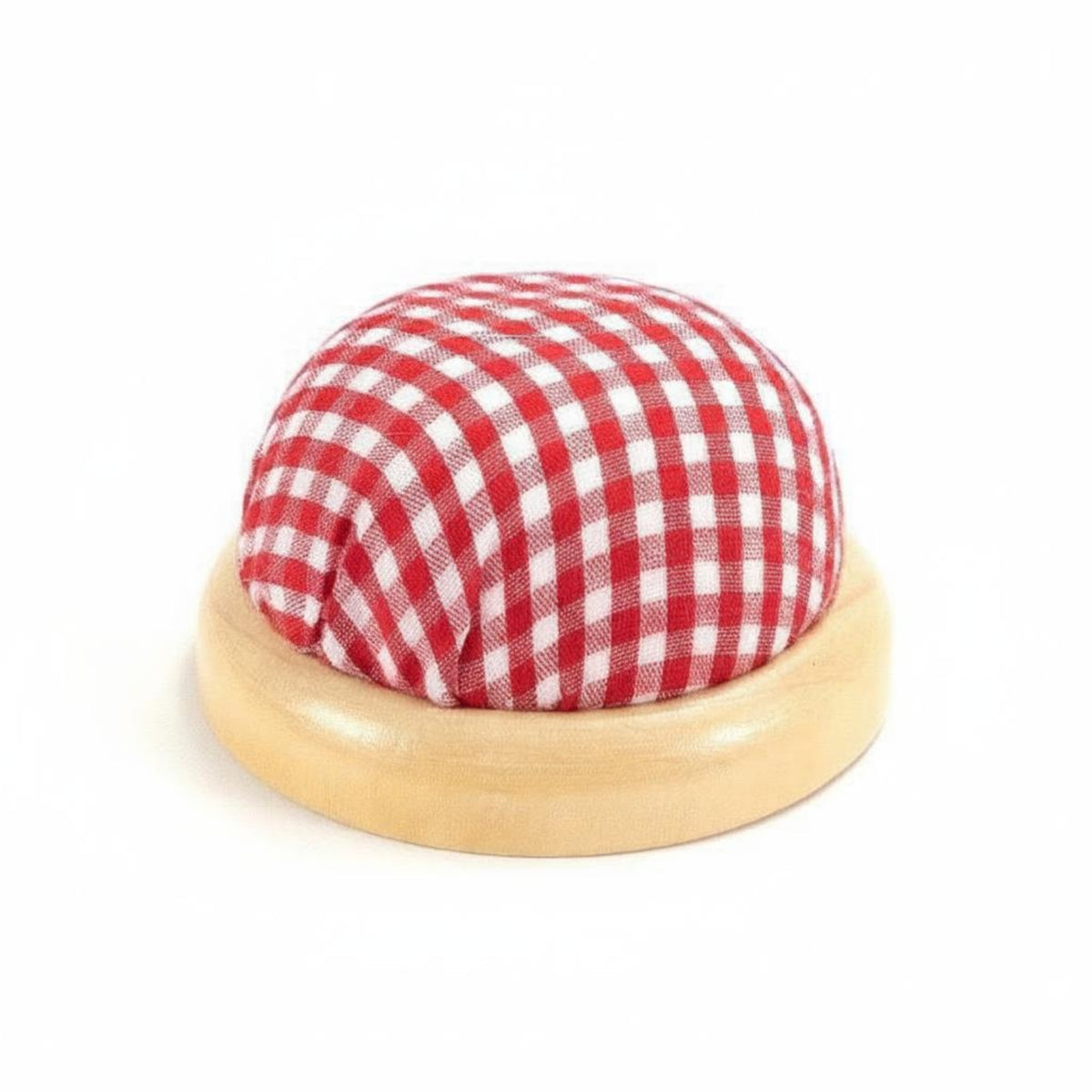 Floral Print Wooden Base Pincushion Plaid Pattern Textile Needle Cushion Handmade Round Sewing Pin Cushion for Crafters, Quilting