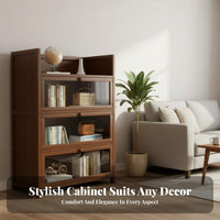Dust-Proof Multi-Tier Cabinet with Flip-up Doors Transparent Display 4-Tier Bookcase with Flip-up Doors Space-Saving Design Bookshelf Multifunctional for Collectors, Book Lovers, Apartment Dwellers, Study Room, Home Office, Bedroom, Hallway